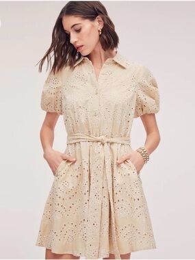 Sam Edelman Blush Eyelet Mini Shirt Dress with Tie Waist sz 8